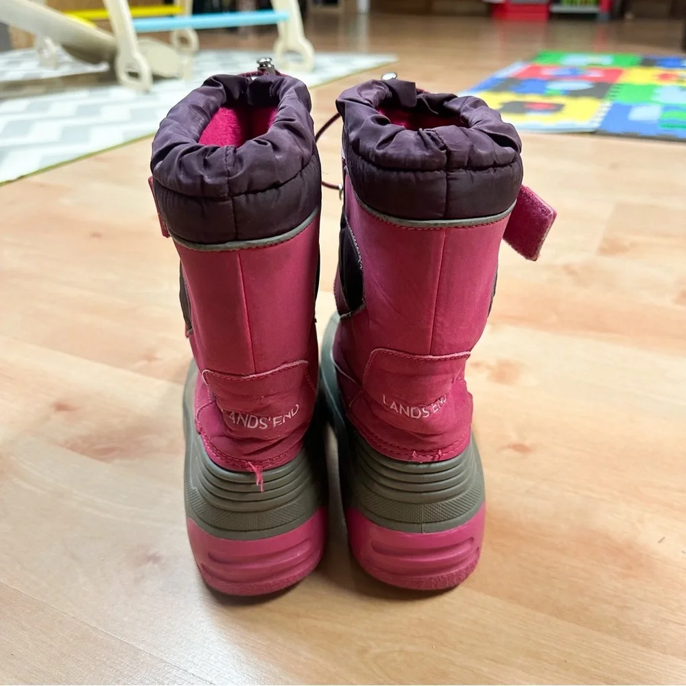 Lands End Pink & Gray Waterproof Insulated Winter Snow Boots Girls Size 6